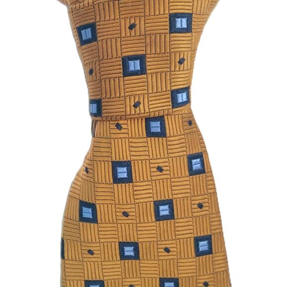 Robert Talbott Men's Silk Necktie Best of Class Gold Blue Squares Geometric USA - Picture 1 of 11